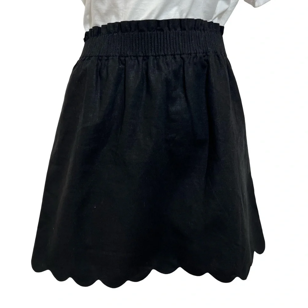 NWT J.Crew Black Linen Blend Mini Skirt Scalloped Hem Paperbag Waist Size 6